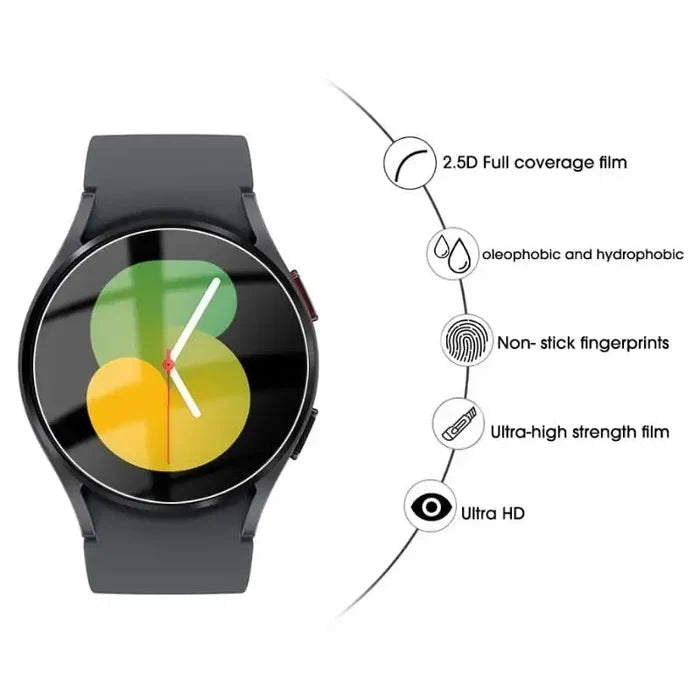Habicare Samsung Galaxy Watch 5 40mm screen protectors, pack of 5, clear protective covers for smartwatch screens.