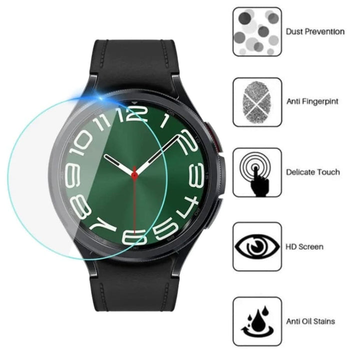 Two Samsung Galaxy Watch 6 Classic 43mm screen protectors for smartwatch protection, designed by That Watch Shop.