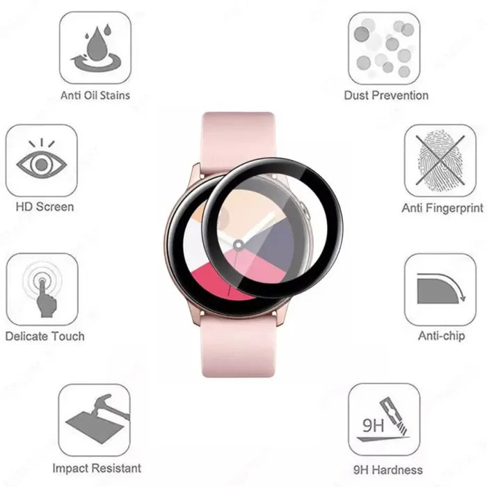Pack of five Habicare screen protectors for Samsung Galaxy Watch Active 2 40mm, designed to protect the watch screen from scratches.