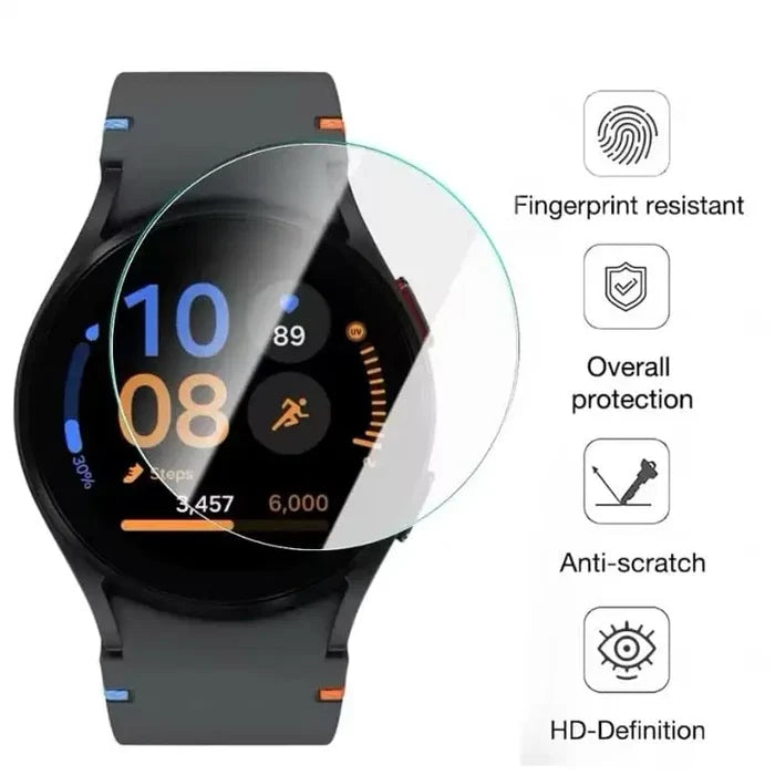 Pack of five Habicare screen protectors for Samsung Galaxy Watch FE 40mm, designed to shield the watch face from scratches.