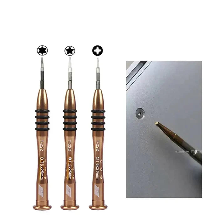 Habicare HBC screwdriver set with 1.2mm P5 and T5 precision screwdrivers, featuring five different sets in a compact tool kit.