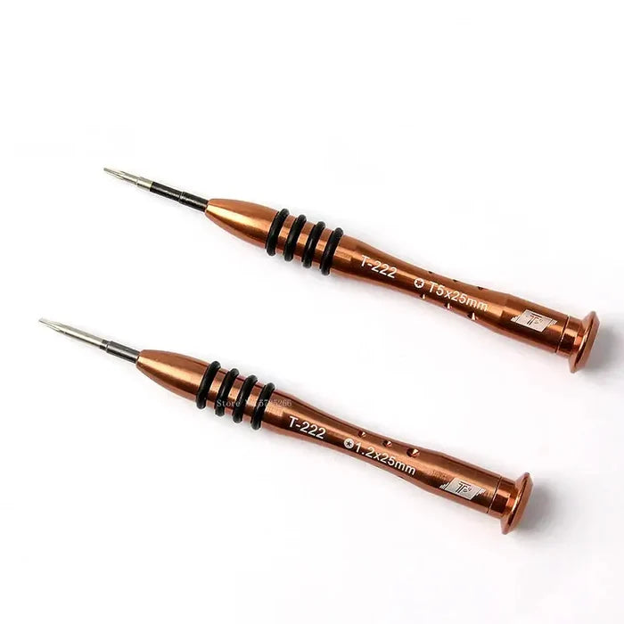 Habicare HBC screwdriver set with 1.2mm P5 and T5 bits, featuring five different sets for precise electronic repairs.