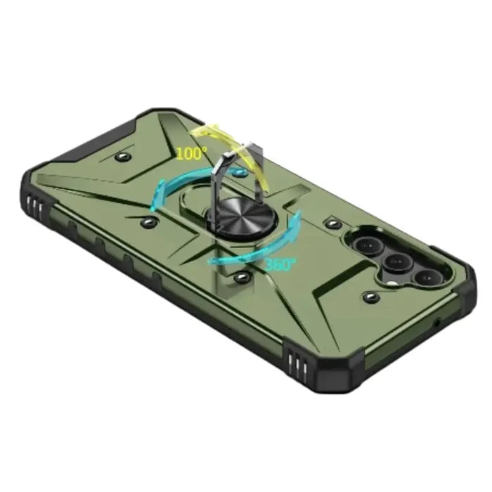 Green Shockproof Armor Case for Samsung Galaxy A and S Series by Habicare, featuring durable protection and a rugged design.