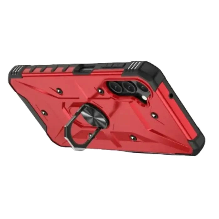 Red Shockproof Armor Case for Samsung Galaxy A & S Series by Habicare, with rugged protection and textured grip.