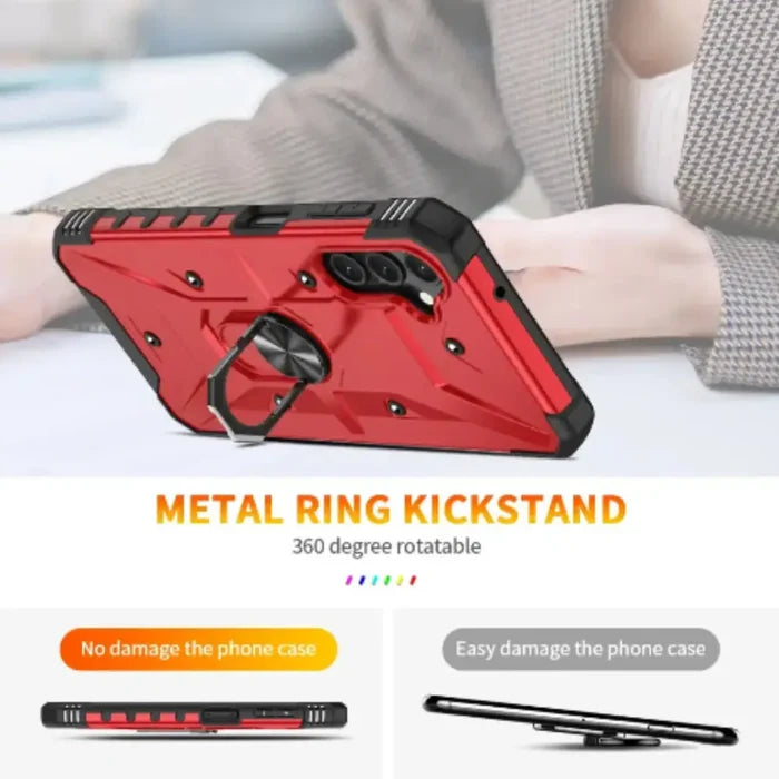 Red Shockproof Armor Case for Samsung Galaxy A and S Series by Habicare, showing durable protective design and textured surface.
