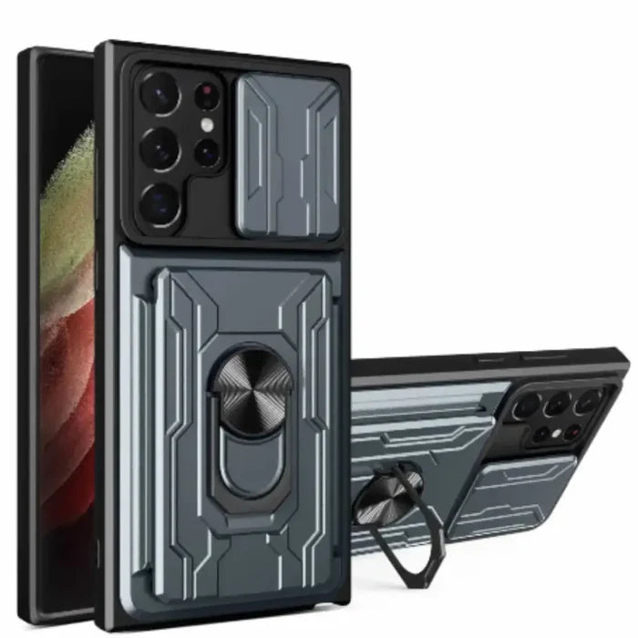 Gray Habicare Shockproof Card Slot Case for Samsung Galaxy Note and S Series, showing durable protective design with card slots.