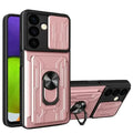 Habicare 9eight5 shockproof card slot case for Samsung Galaxy Note and S Series in elegant rose gold, showing protective design and card slots.