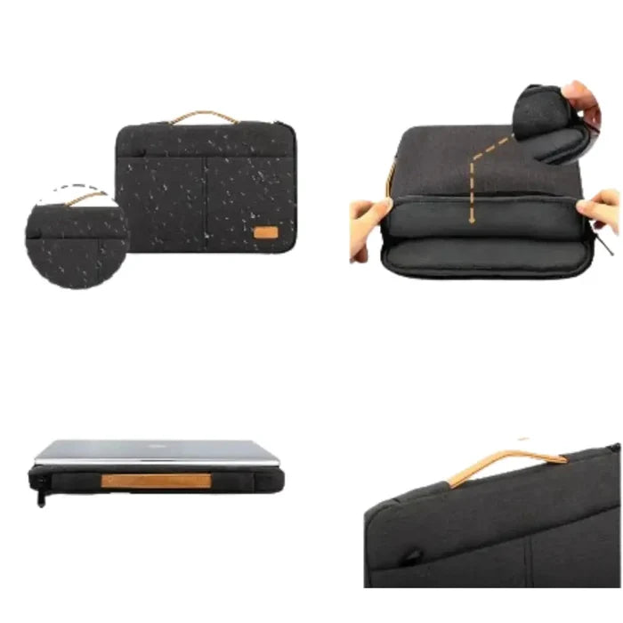 Habicare 9eight5 shockproof laptop sleeve for 14-15.6 inch MacBook, HP, Dell with padded protective design and sleek black exterior.