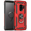 Red Shockproof Ring Holder Case for Samsung Galaxy by Habicare, featuring a durable design and built-in ring grip for secure handling.