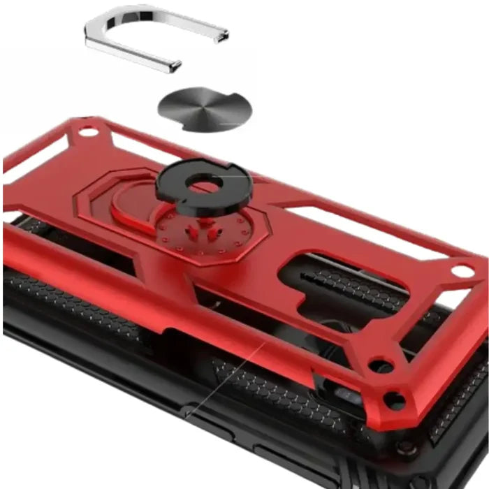 Red 9eight5 shockproof ring holder case for Samsung Galaxy series, featuring a durable design and built-in ring stand.