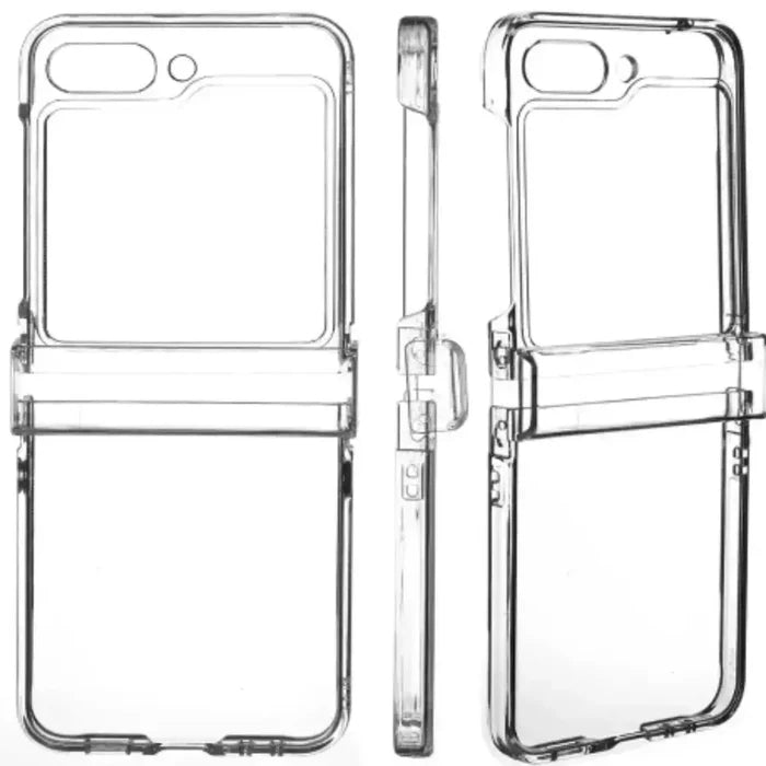 Transparent shockproof cover for Galaxy Z Flip 5 and 6 by 9eight5, showcasing durable, clear protection for the smartphone