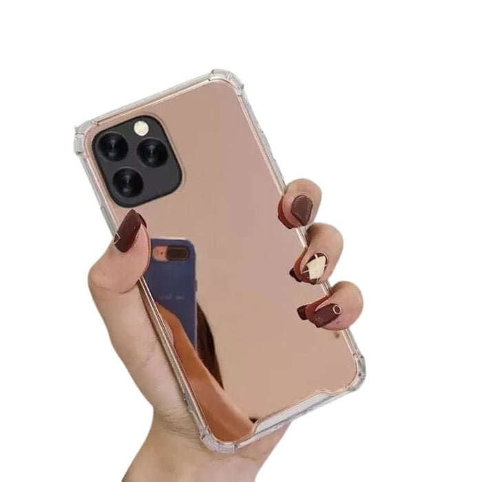 Gold mirror silicone case for iPhone 11 Pro Max by 9eight5, featuring a sleek, reflective surface and soft-textured edges.