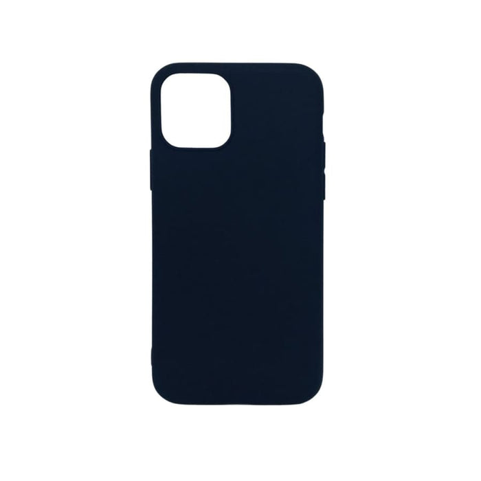 Navy blue silicone case for iPhone 11 Pro by 9eight5, showing a smooth, protective cover with precise cutouts for buttons and camera.