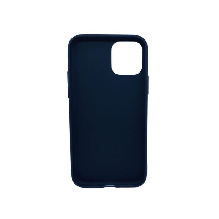 Navy blue silicone case for iPhone 11 Pro by 9eight5, showing a close-up of the smooth, flexible phone protective cover.