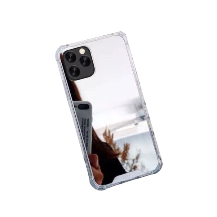 Silver mirrored silicone phone case for iPhone 11 by 9eight5, featuring a sleek reflective finish and soft, flexible material.