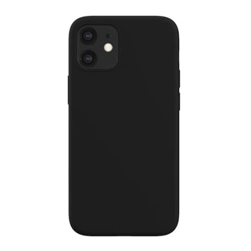 Black silicone case for iPhone 12 Mini (5.4”) by 9eight5, showing a close-up of the sleek, protective phone cover.