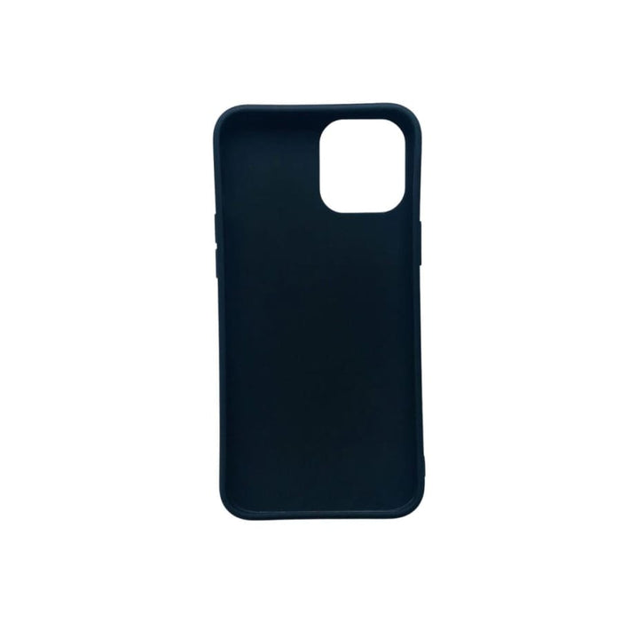 Black silicone case for iPhone 12 Pro Max (6.7-inch) by 9eight5, showing the slim, protective design fitting the phone.