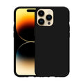 Black silicone case for iPhone 14 Pro Max 6.7-inch by 9eight5, showing the sleek, protective phone cover with precise cutouts.