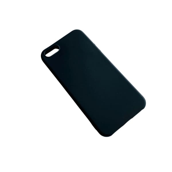 Black silicone phone case for iPhone 5, 5s, and SE (1st gen) by 9eight5, showing the smooth, snug fit design.