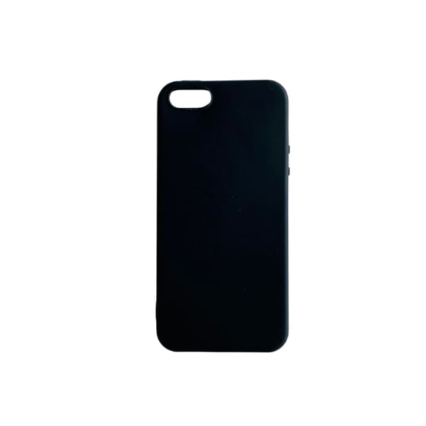 Black silicone case for iPhone 5/5s/SE by 9eight5, showing a close-up of the snug, flexible phone protection.