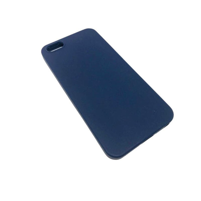 Navy blue silicone phone case for iPhone 5/5s/SE by 9eight5, showing the case fitted on an iPhone with a smooth finish.