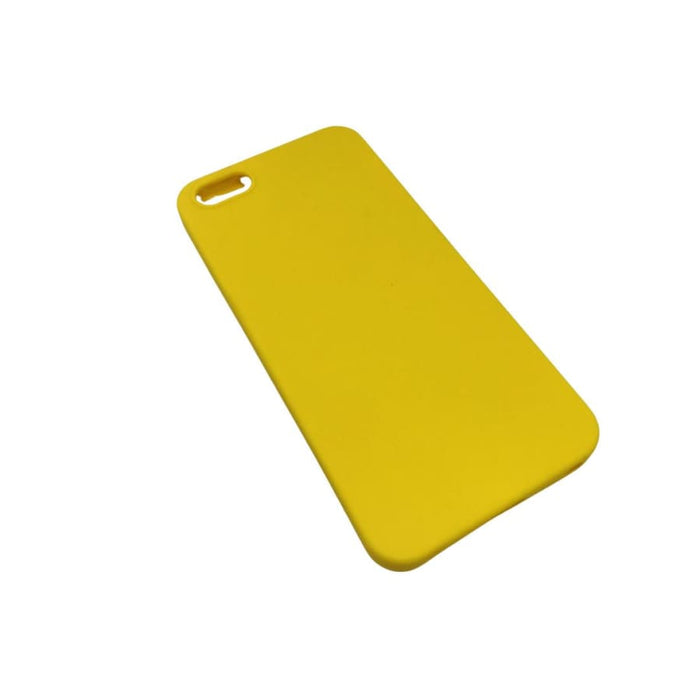 Yellow silicone case for iPhone 5, 5s, and SE (2016) by 9eight5, shown on an iPhone SE first-generation.