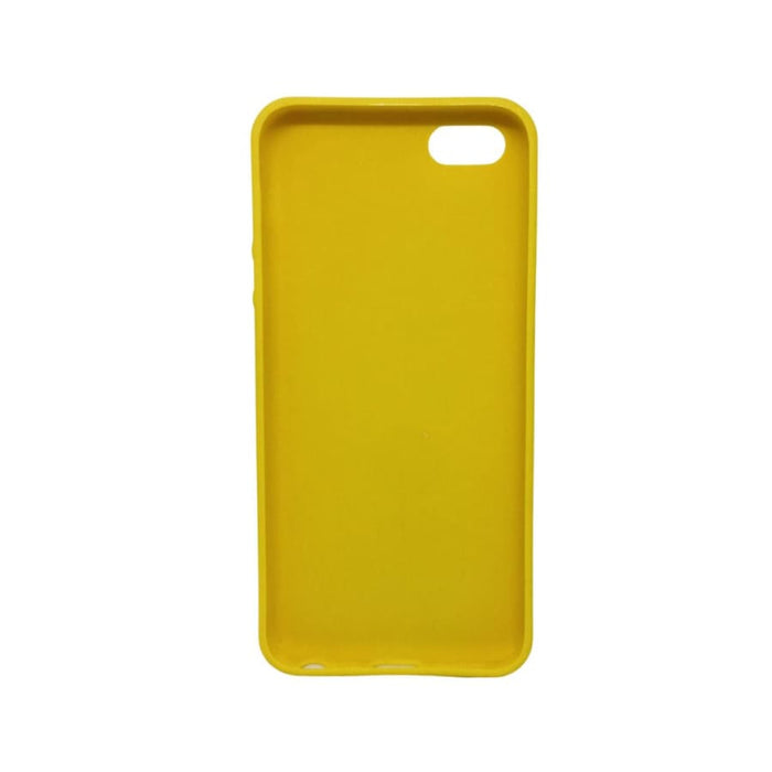 Yellow silicone phone case for iPhone 5/5s/SE by 9eight5, displaying a snug fit and smooth texture on a white background.