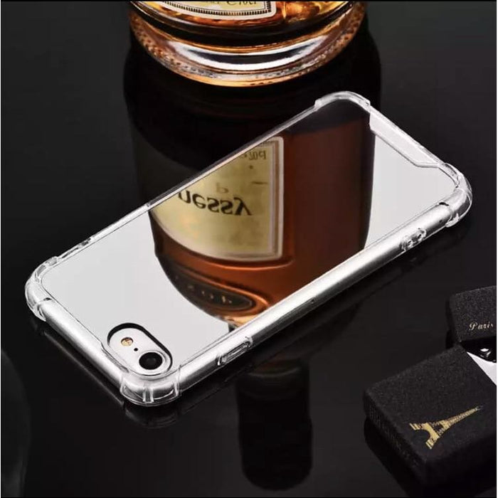 Silver mirror silicone case for iPhone 6 Plus/6s Plus by 9eight5 showing a sleek, reflective phone protection accessory.