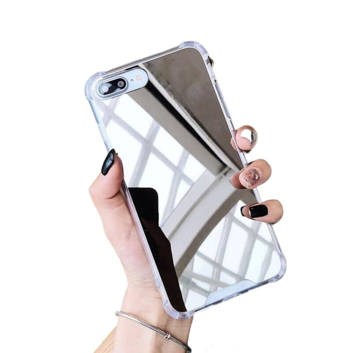 Silver mirror silicone case for iPhone 6/6s by 9eight5, showing a sleek, reflective phone protection with a smooth finish.