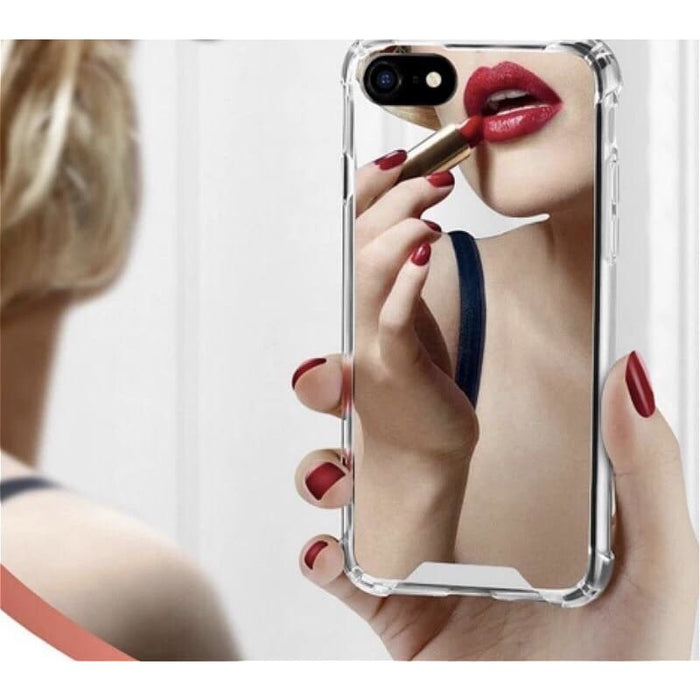 Silicone phone case for iPhone 6/6s with silver mirror finish, brand 9eight5, showing a sleek, reflective protective cover.