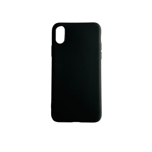 Black silicone phone case for iPhone X / XS by 9eight5, showing a close-up of the textured silicone material and precise cutouts.