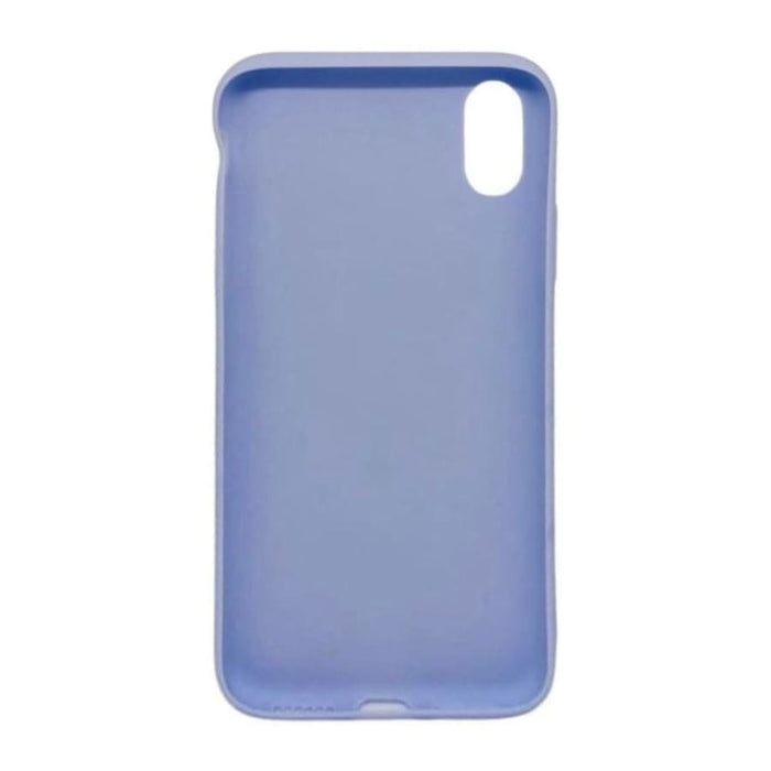 Lavender silicone case for iPhone X and XS by 9eight5, showing its soft, flexible material and snug fit around the phone.