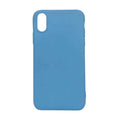 Sky blue silicone case for iPhone X and XS by 9eight5, showing the soft, flexible protective phone cover with precise cutouts.