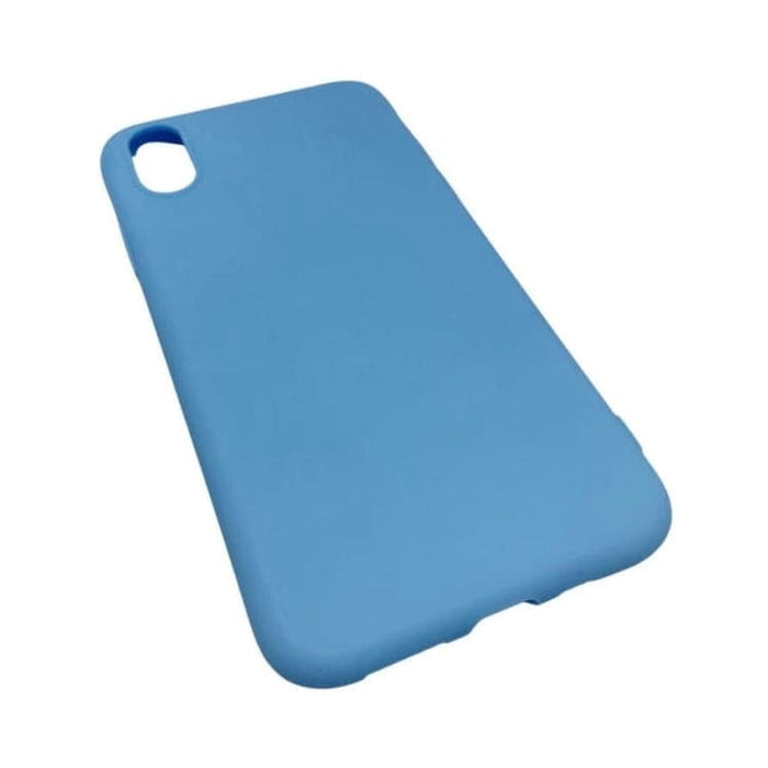 Sky blue silicone case for iPhone X and XS from 9eight5, showcasing a snug fit and smooth texture.