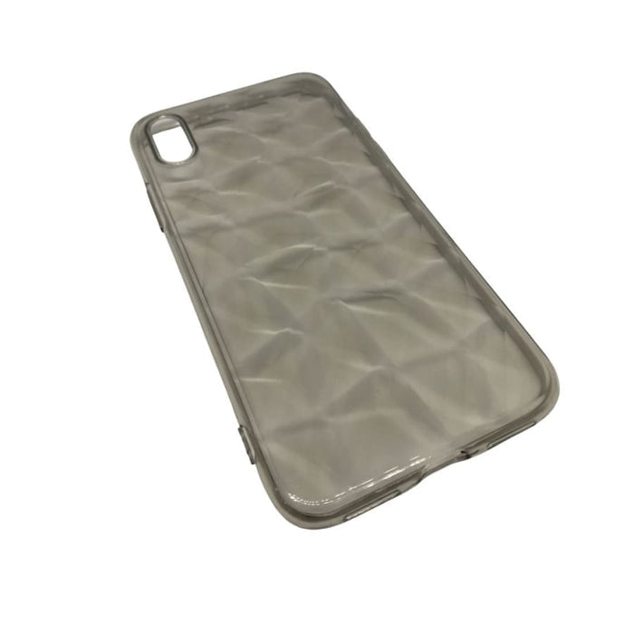 Silicone phone case for iPhone X and XS in black by 9eight5, showing smooth, flexible material and precise cutouts.