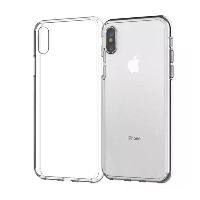Silicone case for iPhone X and XS by 9eight5, showing a smooth, flexible transparent cover on a white background.