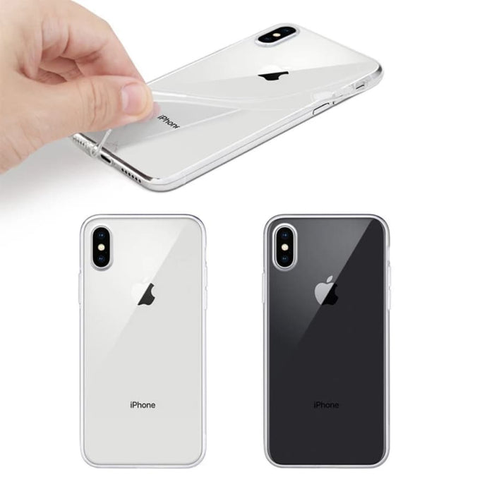 Silicone phone case for iPhone X and XS by 9eight5, showing a smooth, flexible cover with precise cutouts for buttons and camera.