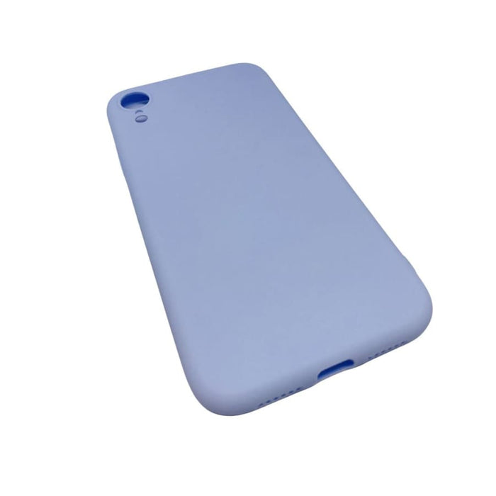Lavender silicone phone case for iPhone XR by 9eight5, soft flexible cover with precise cutouts and smooth texture.