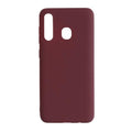 Maroon silicone phone case for Samsung Galaxy A20/A30 by 9eight5, showing a close-up of the textured material and precise cutouts.