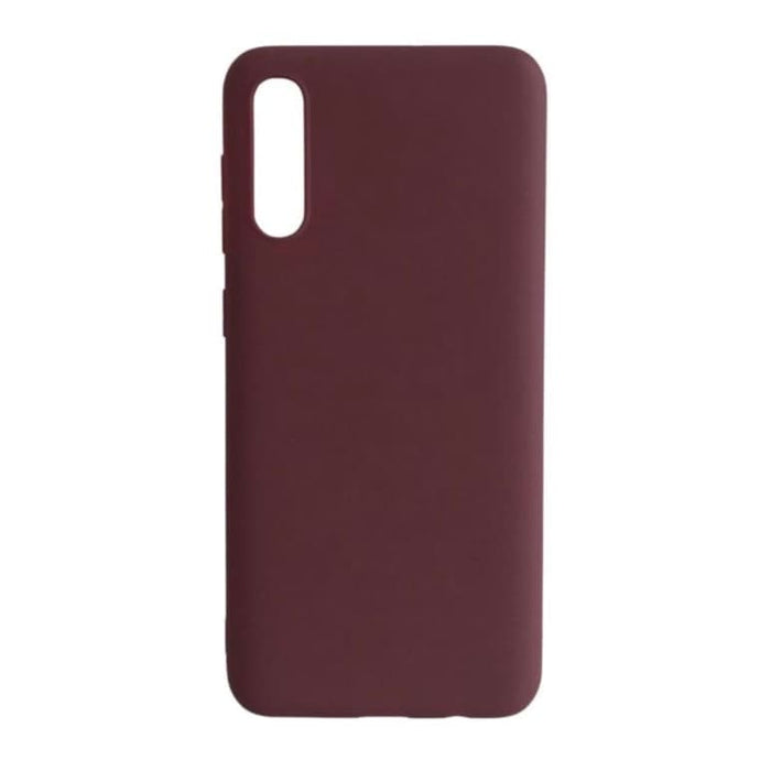 Maroon silicone phone case for Samsung Galaxy A50 and A50S by 9eight5, showing a close-up of the textured protective cover.