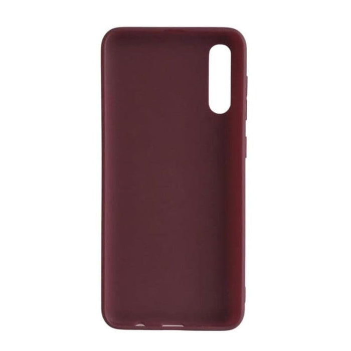 Maroon silicone phone case for Samsung Galaxy A50/A50S by 9eight5, showing a snug fit and smooth texture.