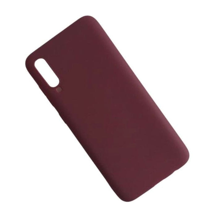 Maroon silicone phone case for Samsung Galaxy A70 by 9eight5, showing a close-up of the textured protective cover.
