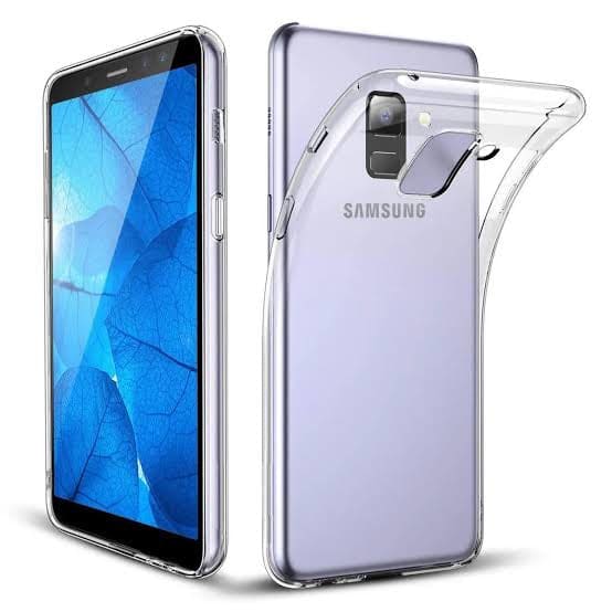 Silicone case for Samsung Galaxy A8 (2018) in black, featuring a smooth texture and precise cutouts for buttons and ports.