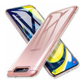 Clear silicone case for Samsung Galaxy A80 and A90 by 9eight5, showing a transparent protective cover on the phone.