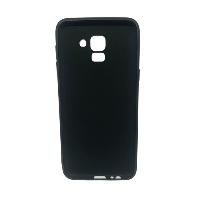 Black silicone phone case for Samsung Galaxy J6 (2018) by 9eight5, showing a close-up of the protective cover.