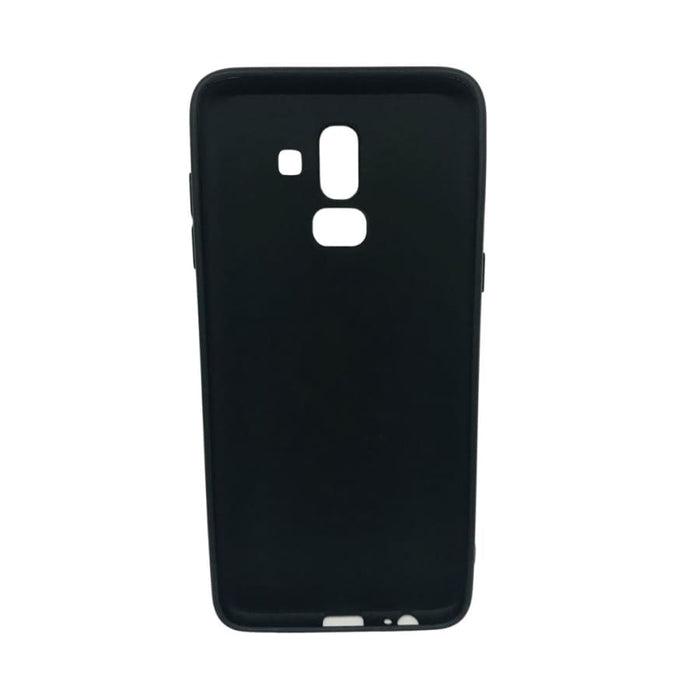 Silicone phone case for Samsung Galaxy J8 by 9eight5, showing a smooth, flexible black cover with precise cutouts for buttons and camera.