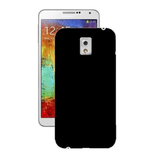 Black silicone case for Samsung Galaxy Note 3 by 9eight5, showing a snug fit and smooth texture on the phone.