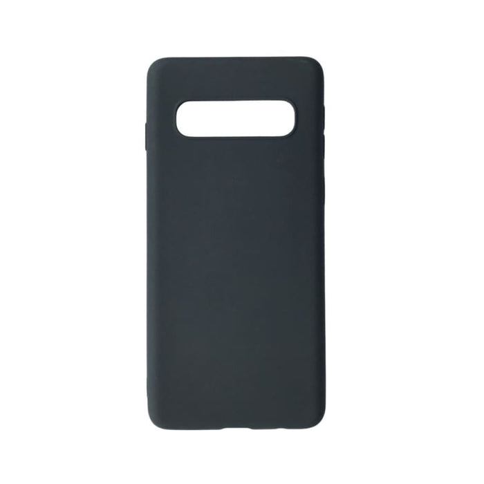 Black silicone phone case for Samsung Galaxy S10 by 9eight5, showing a close-up of the textured, flexible material.