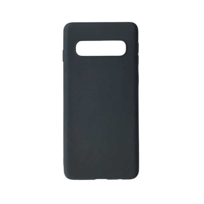 Black silicone phone case for Samsung Galaxy S10 Plus by 9eight5, showing a smooth, snug fit with a matte finish.