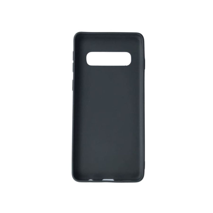Black silicone phone case for Samsung Galaxy S10 Plus by 9eight5, showing its smooth texture and snug fit.
